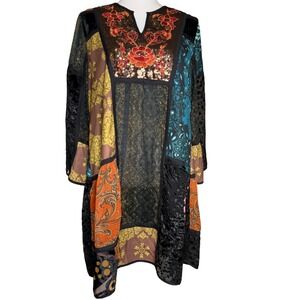 Soft Surroundings Patchwork Velvet Burnout Sequin Tunic M Lagenlook Boho